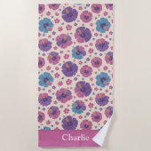 Personalized Pink Hibiscus Flower ビーチタオル (正面)