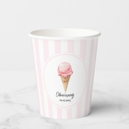 Personalized Pink Ice Cream Cone Birthday  紙コップ (裏面)
