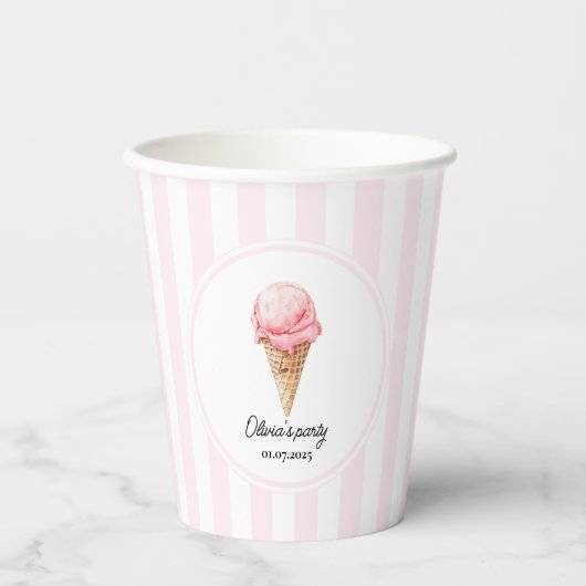 Personalized Pink Ice Cream Cone Birthday  紙コップ (正面)