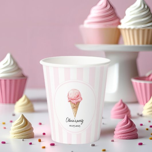 Personalized Pink Ice Cream Cone Birthday  紙コップ
