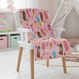 Personalized Pink Ice Cream Pattern フリースブランケット