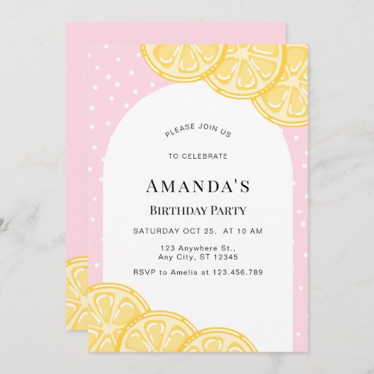 Personalized Pink Lemonade Birthday Invitation 招待状 (正面/裏面)