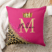Personalized Pink Leopard Gold Glitter Monogram クッション (ブランケット)