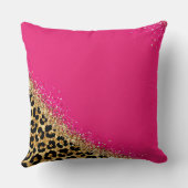 Personalized Pink Leopard Gold Glitter Monogram クッション (裏面)