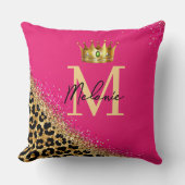 Personalized Pink Leopard Gold Glitter Monogram クッション (正面)
