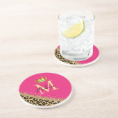 Personalized Pink Leopard Gold Glitter Monogram コースター (側面)