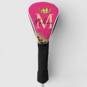 Personalized Pink Leopard Gold Glitter Monogram ゴルフヘッドカバー (正面)