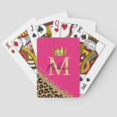 Personalized Pink Leopard Gold Glitter Monogram トランプ (裏面)