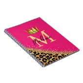 Personalized Pink Leopard Gold Glitter Monogram ノートブック (右側)