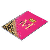 Personalized Pink Leopard Gold Glitter Monogram ノートブック (左側)
