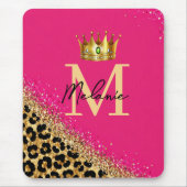Personalized Pink Leopard Gold Glitter Monogram マウスパッド (正面)