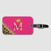 Personalized Pink Leopard Gold Glitter Monogram ラゲッジタグ (正面横)