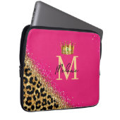 Personalized Pink Leopard Gold Glitter Monogram ラップトップスリーブ (正面右)