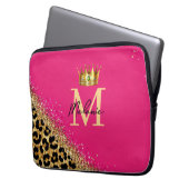 Personalized Pink Leopard Gold Glitter Monogram ラップトップスリーブ (正面左)