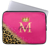 Personalized Pink Leopard Gold Glitter Monogram ラップトップスリーブ (正面)