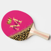 Personalized Pink Leopard Gold Glitter Monogram 卓球ラケット (横)