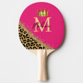 Personalized Pink Leopard Gold Glitter Monogram 卓球ラケット (正面)