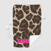 Personalized Pink Leopard Print Chic Animal Print ゴルフタオル (インサイチュ)
