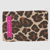 Personalized Pink Leopard Print Chic Animal Print ゴルフタオル (横)
