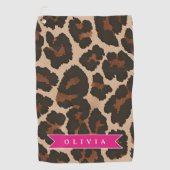 Personalized Pink Leopard Print Chic Animal Print ゴルフタオル (正面)