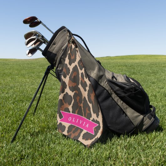Personalized Pink Leopard Print Chic Animal Print ゴルフタオル (グリーン)