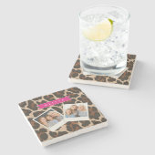 Personalized Pink Leopard Print Chic Animal Print ストーンコースター (横)