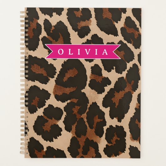 Personalized Pink Leopard Print Chic Animal Print プランナー手帳 (正面)