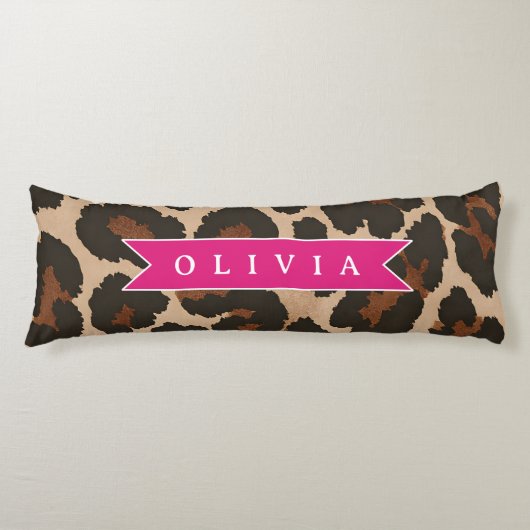 Personalized Pink Leopard Print Chic Animal Print ボディピロー (正面)