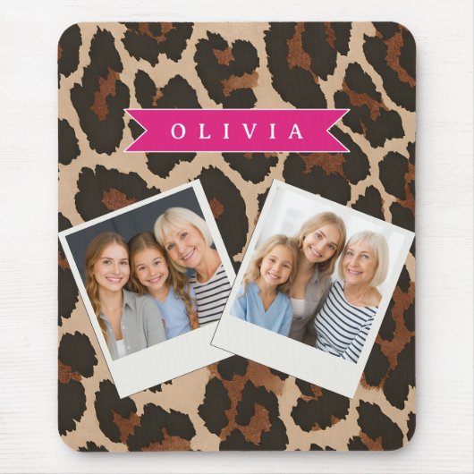 Personalized Pink Leopard Print Chic Animal Print マウスパッド (正面)