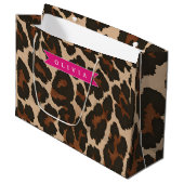 Personalized Pink Leopard Print Chic Animal Print ラージペーパーバッグ (正面アングル)
