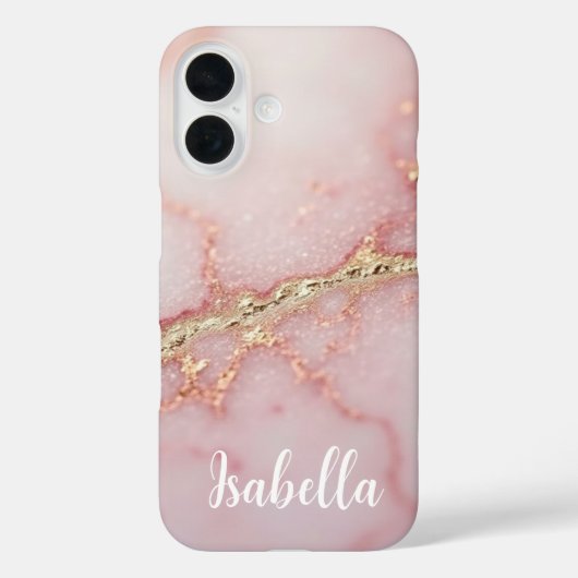 Personalized Pink Marble Stylish Gold Case-Mate iPhoneケース (裏面)