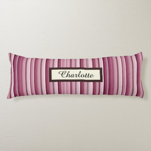 Personalized Pink Mauve Stripes Body Pillow ボディピロー (正面)