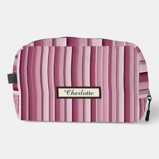Personalized Pink Mauve Vertical Stripes Dopp Kit ドップキット (正面)