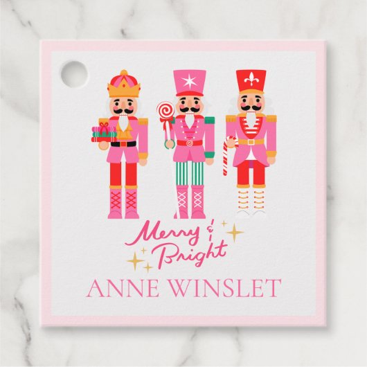 Personalized Pink Merry and Bright Nutcracker Squa フェイバータグ (正面)