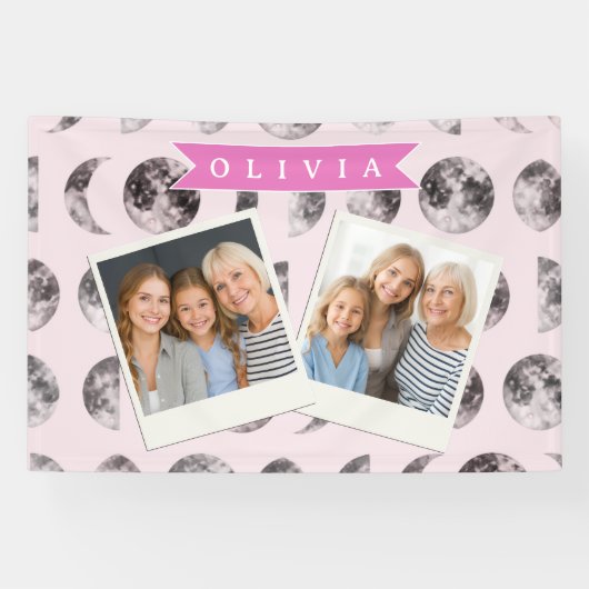 Personalized Pink Moon Phase Celestial Name Gift 横断幕 (横)