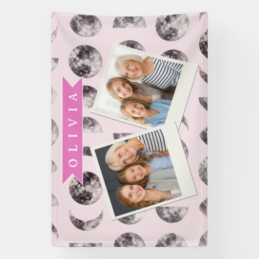 Personalized Pink Moon Phase Celestial Name Gift 横断幕 (縦)