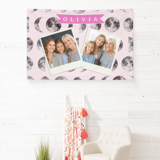 Personalized Pink Moon Phase Celestial Name Gift 横断幕 (インサイチュ)