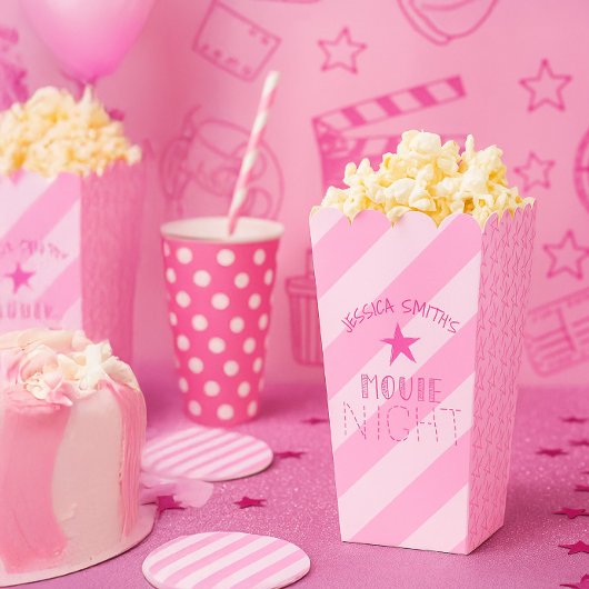 Personalized Pink Movie Night Popcorn Box フェイバーボックス
