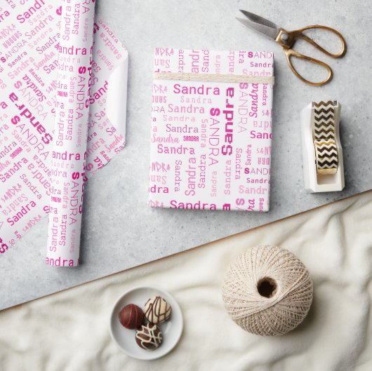 Personalized Pink Name Gift Wrapping Paper ラッピングペーパー (クラフト)