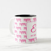 Personalized Pink New Mom Monogram Established ツートーンマグカップ (正面左)