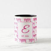 Personalized Pink New Mom Monogram Established ツートーンマグカップ (中央)