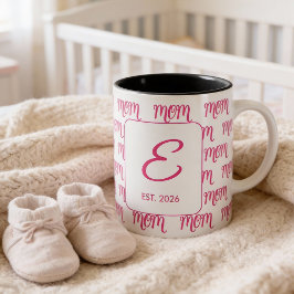 Personalized Pink New Mom Monogram Established ツートーンマグカップ