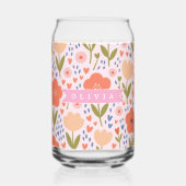 Personalized pink nordic cute folk floral pattern ガラス缶 (正面)