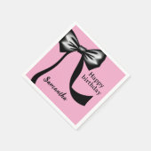Personalized Pink Paper Napkins with Black Bow スタンダードカクテルナプキン (角)