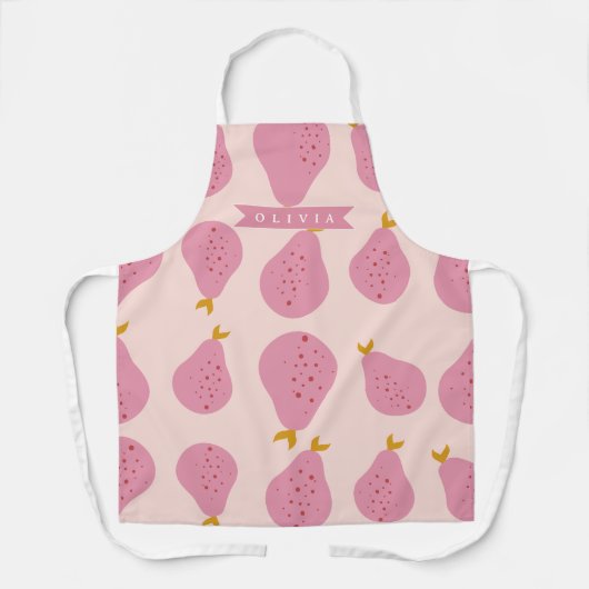Personalized Pink Pear Pattern Cute Girly Fruit エプロン (正面)