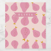 Personalized Pink Pear Pattern Cute Girly Fruit ワインラベル (シングルラベル)