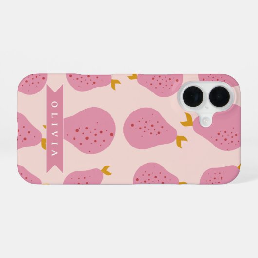Personalized Pink Pear Pattern Cute Girly Fruit iPhone 16ケース (裏面横)