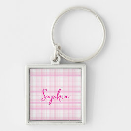 Personalized Pink Plaid  キーホルダー