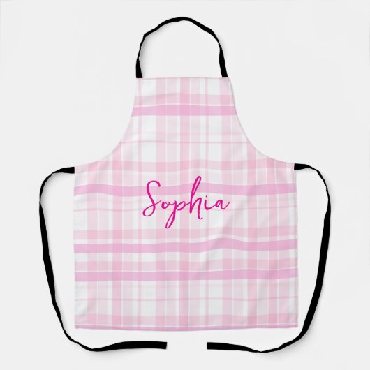 Personalized Pink Plaid Apron   with Name  エプロン (正面)