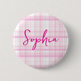 Personalized Pink Plaid button  with Name  缶バッジ